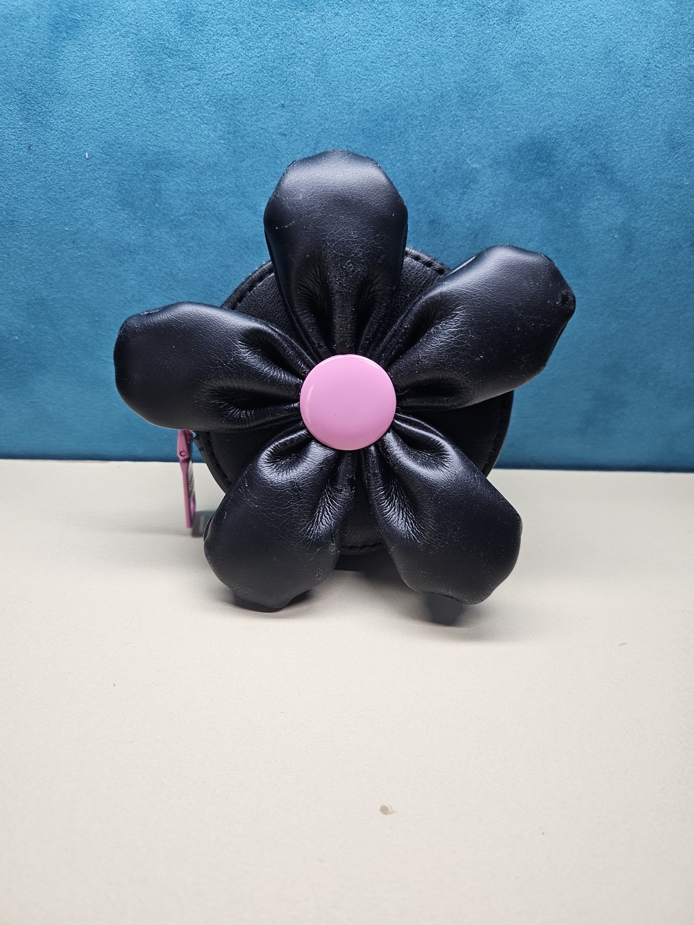Steve Madden Black Flower Coin Pouch with Pink Center